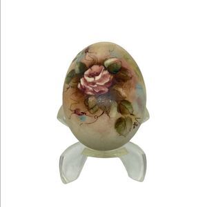 Vintage Floral Signed Artist Egg with Stand